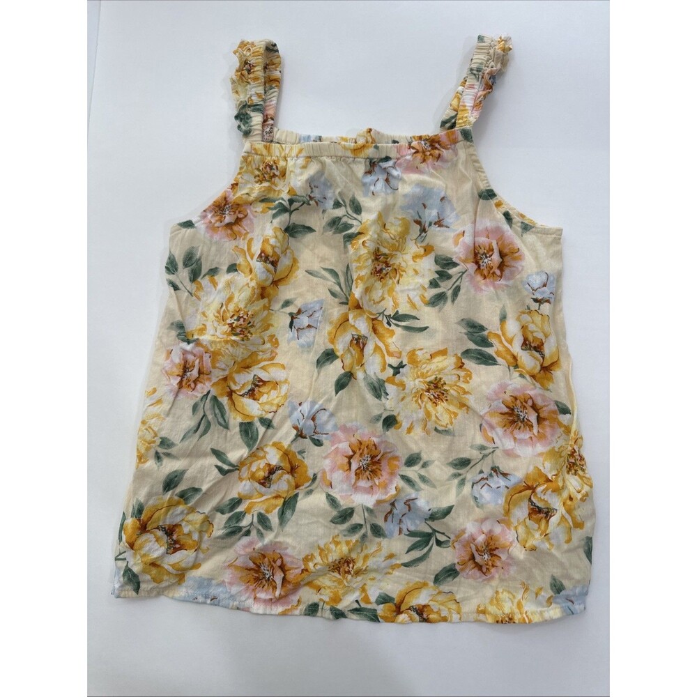 Old Navy Girls Yellow Floral Tank Top Cami Womens L Smocked Ruffle Strap Summer